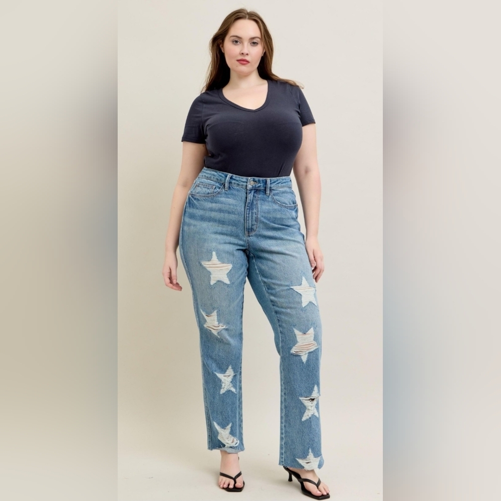 Judy Blue HR Rigid Magic 90's Straight Fit Jeans Star Americana Various Retail - Picture 3 of 16